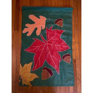 Autumn Leaf Decorative Garden Flag - Green with Red & Orange Leaves